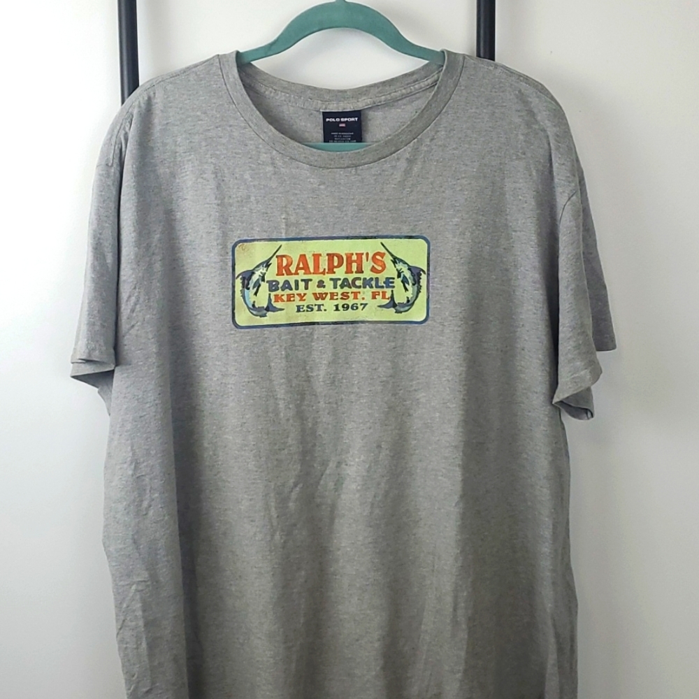 Vintage Polo Sport Ralph Lauren Cotton Fishing T-Shirt Men XL Gray Y2K